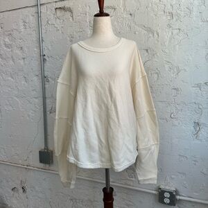 Free People Cream Ribbed Waffle Pullover Sweatshirt